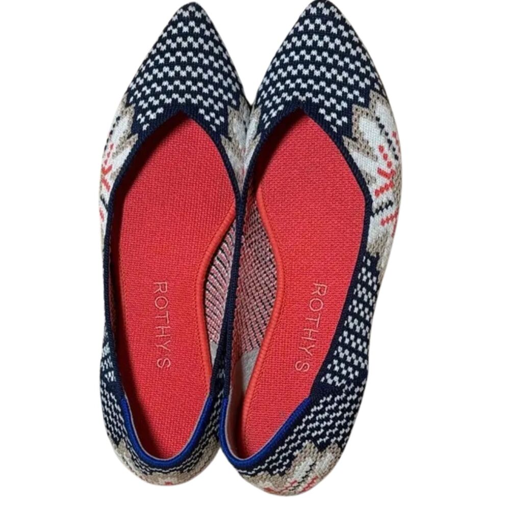 Rothy's The Point Sapphire Floral Knit Pointed Toe Flats Rare 9.5
